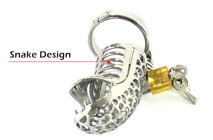 LHD Snake Design Metal Male Chastity Penis Cage 3 Ring Size LHD Male Sex Toys