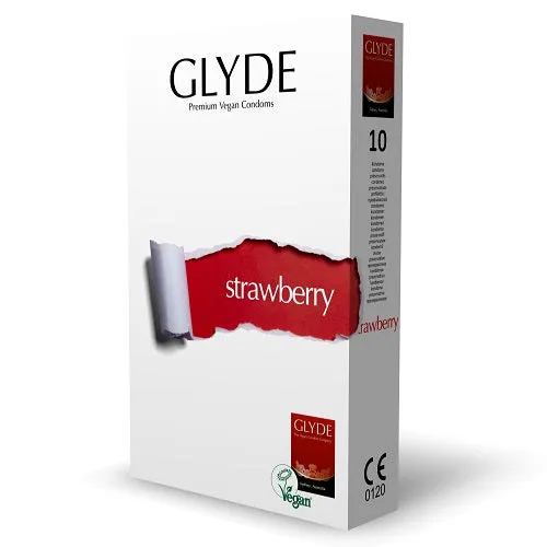 Male Sex Toys Glyde Glyde Ultra Strawberry Flavour Vegan Condoms 10 Pack