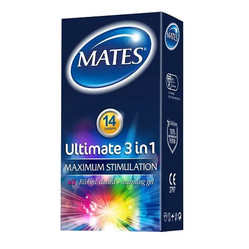 Mates Ultimate 3 in 1 Condoms 14 Pack Mates Male Sex Toys