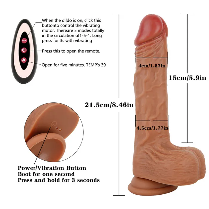 MD Caesar Remote Control Vibrating Dildo AutoHeating Wriggling 215cm MD Female Sex Toys