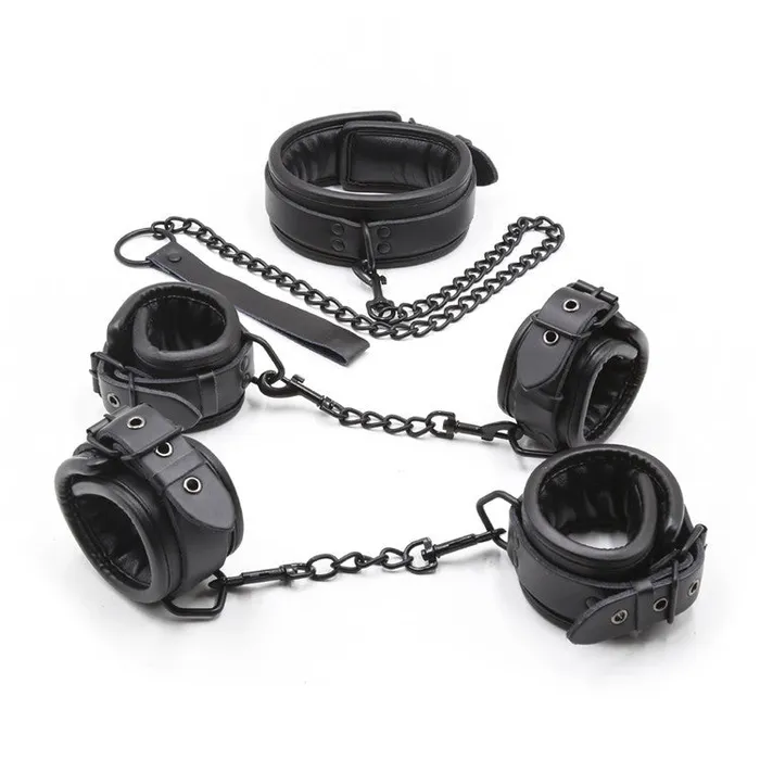 Real Leather Collar Handcuffs Ankle Cuffs Restraint Bondage Kit GN Couples