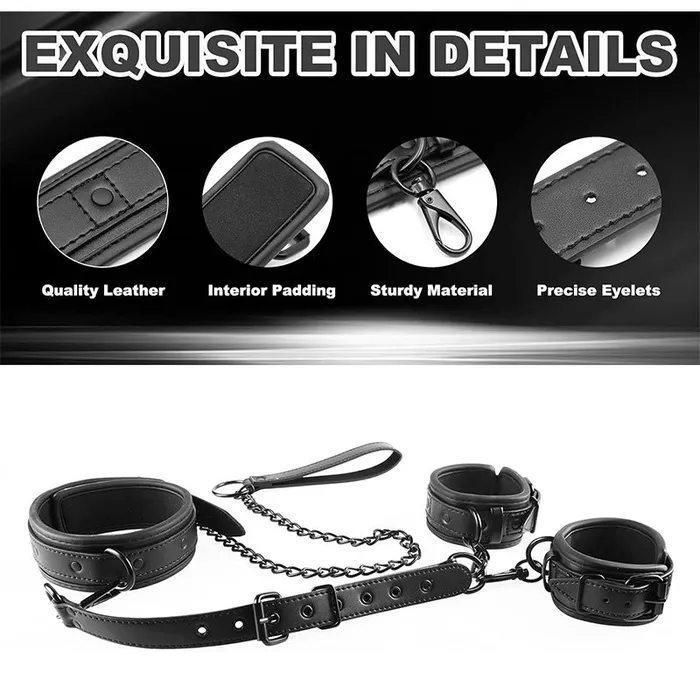 SexyPlay BDSM Restraint Bondage Kit NecktoWrist with Leash Eye Mask BlackRose Couples