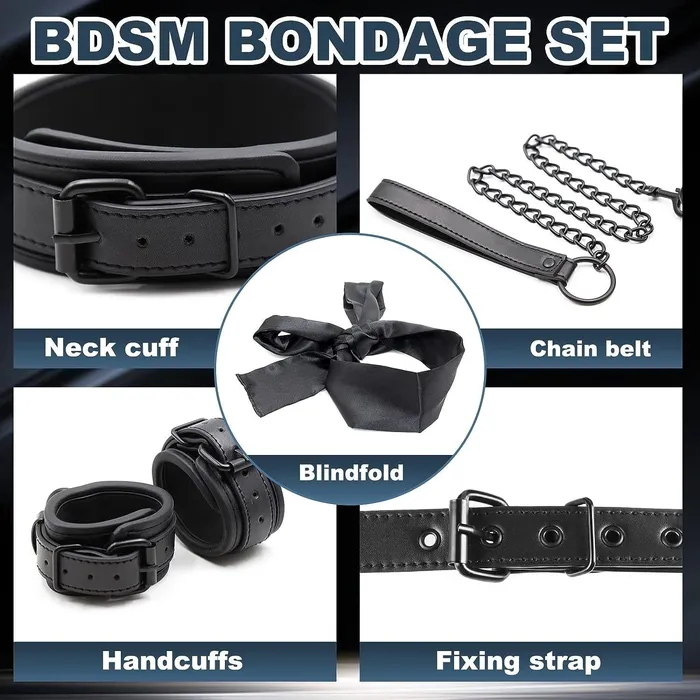 SexyPlay BDSM Restraint Bondage Kit NecktoWrist with Leash Eye Mask BlackRose Couples