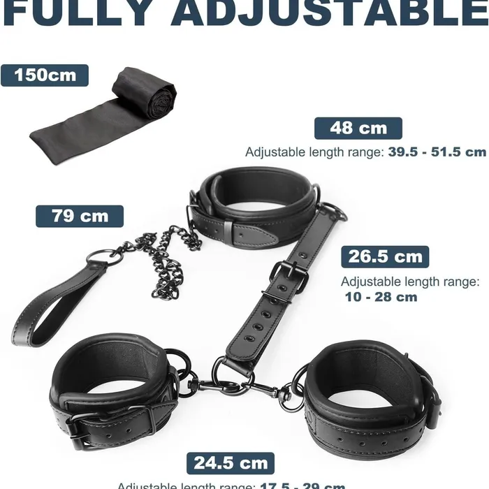 SexyPlay BDSM Restraint Bondage Kit NecktoWrist with Leash Eye Mask BlackRose Couples