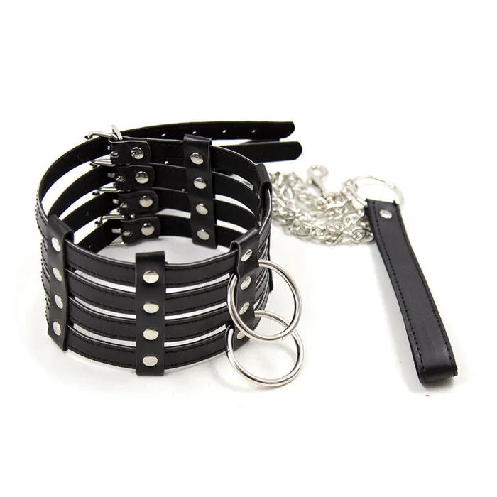 SexyPlay Couples BDSM Collar Leash Rivet Metal Chain Restraints