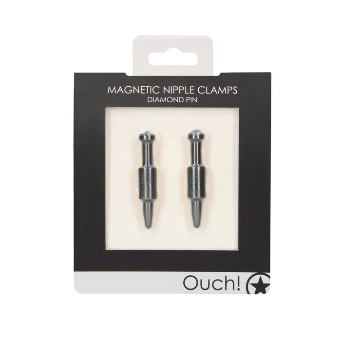 Shots Toys Couples Ouch Magnetic Nipple Clamps Diamond Pin Grey